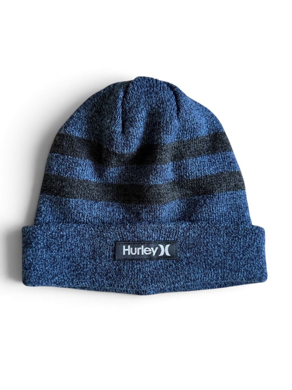 Hurley Kids Striped Cuffed Knit Beanie Hat Blue Black One Size